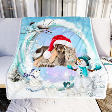 litzzy Best Friend Dog And Cat Merry Christmas NI1910071DT Sherpa Fleece Blanket fleece blanket   