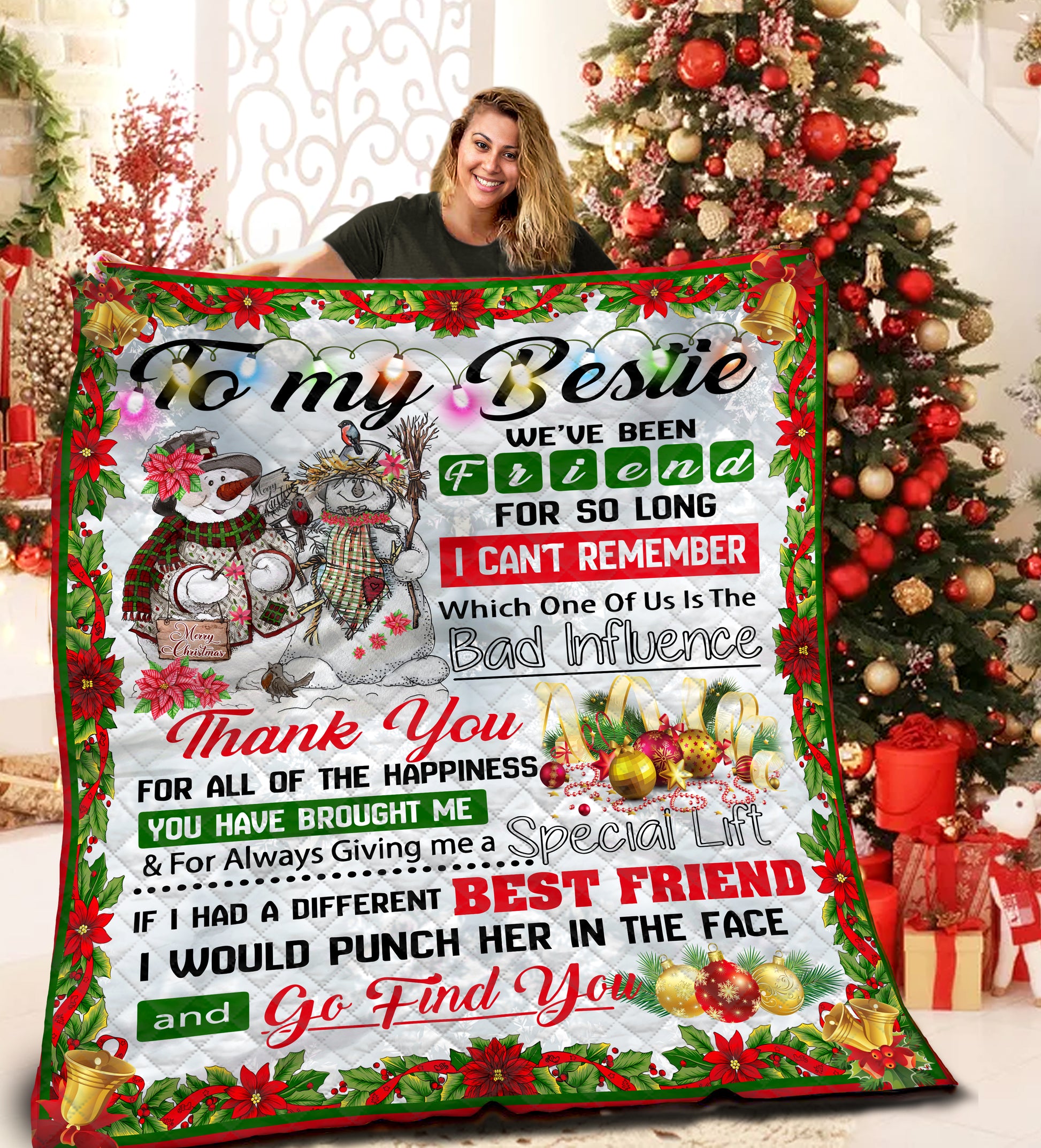 litzzy Bestie Snowman Christmas HHH191101NA Fleece Blanket Quilt Blanket   