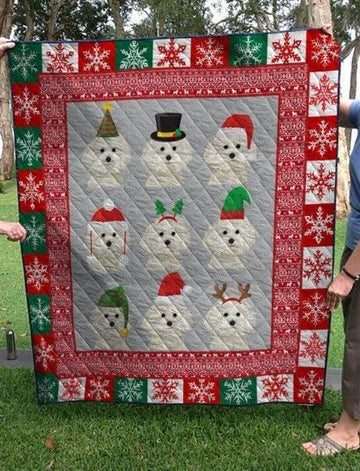 litzzy Bichon Frise Christmas CLT0611028H Fleece Blanket Quilt Blanket   