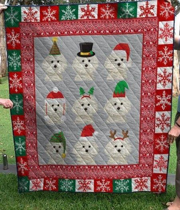 litzzy Bichon Frise Christmas CLT1112041H Fleece Blanket Quilt Blanket   