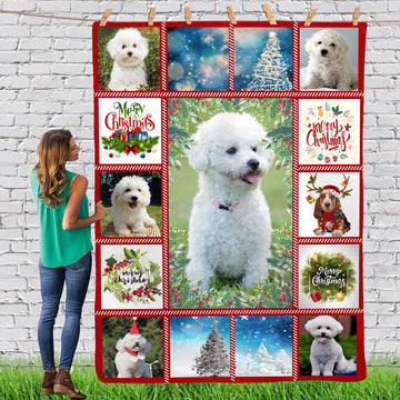 litzzy Bichon Frise Gorgeous Merry Christmas Dog Reindeer Xmas TH0911057CL Sherpa Fleece Blanket fleece blanket   