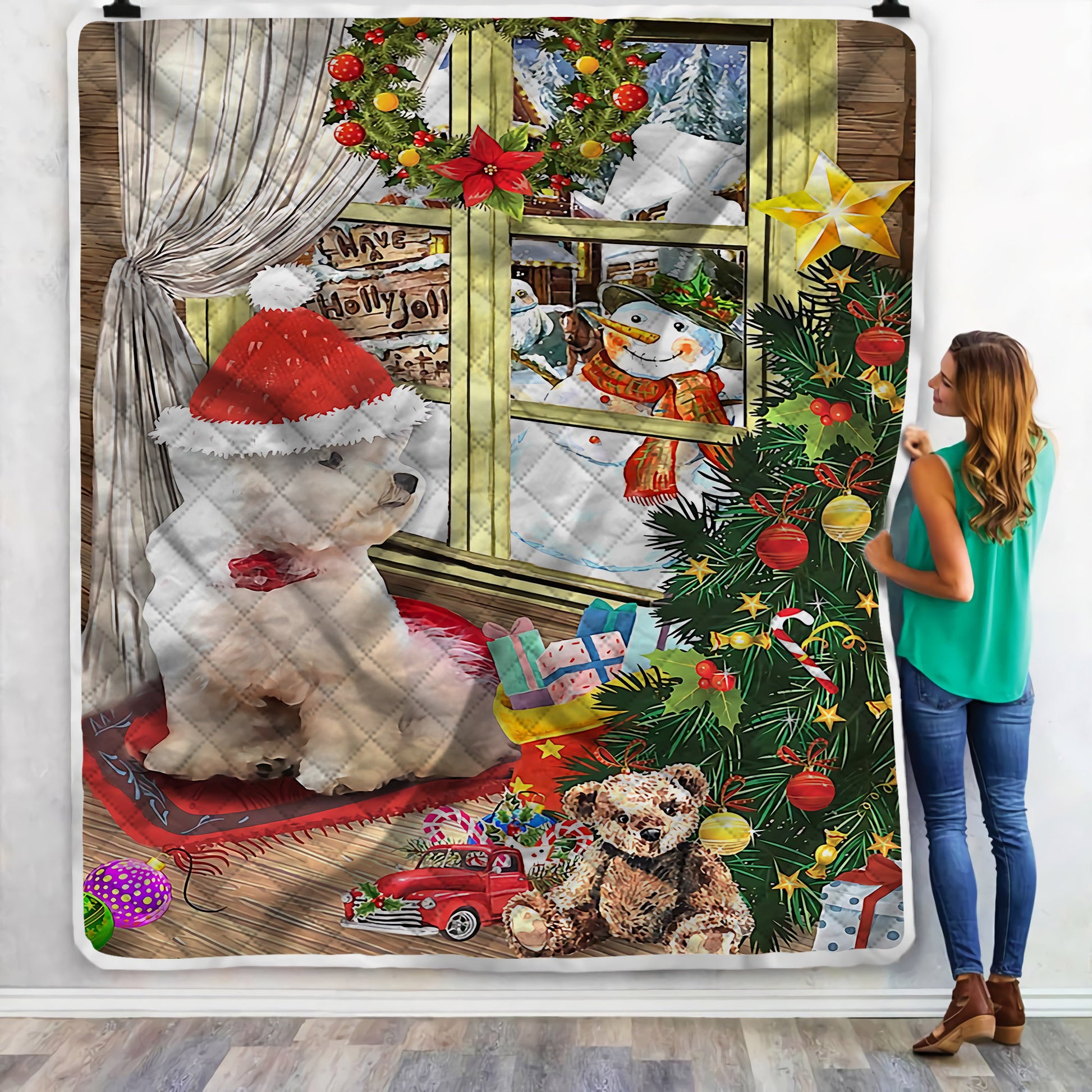 litzzy Bichon Merry Christmas NI1610060KL Sherpa Fleece Blanket Sherpa Fleece Blanket   