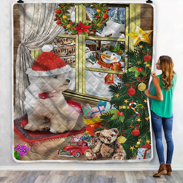 litzzy Bichon Merry Christmas NI1610060KL Sherpa Fleece Blanket Sherpa Fleece Blanket   