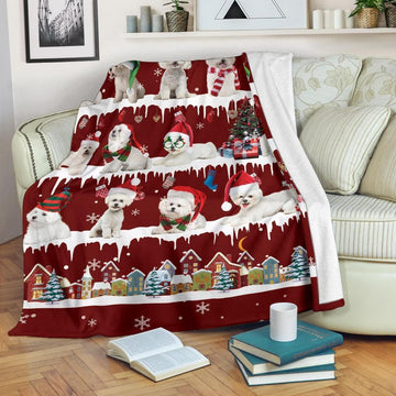 litzzy Bichon Snow Christmas Blanket CL11120197MDF Sherpa Fleece Blanket Sherpa Fleece Blanket   