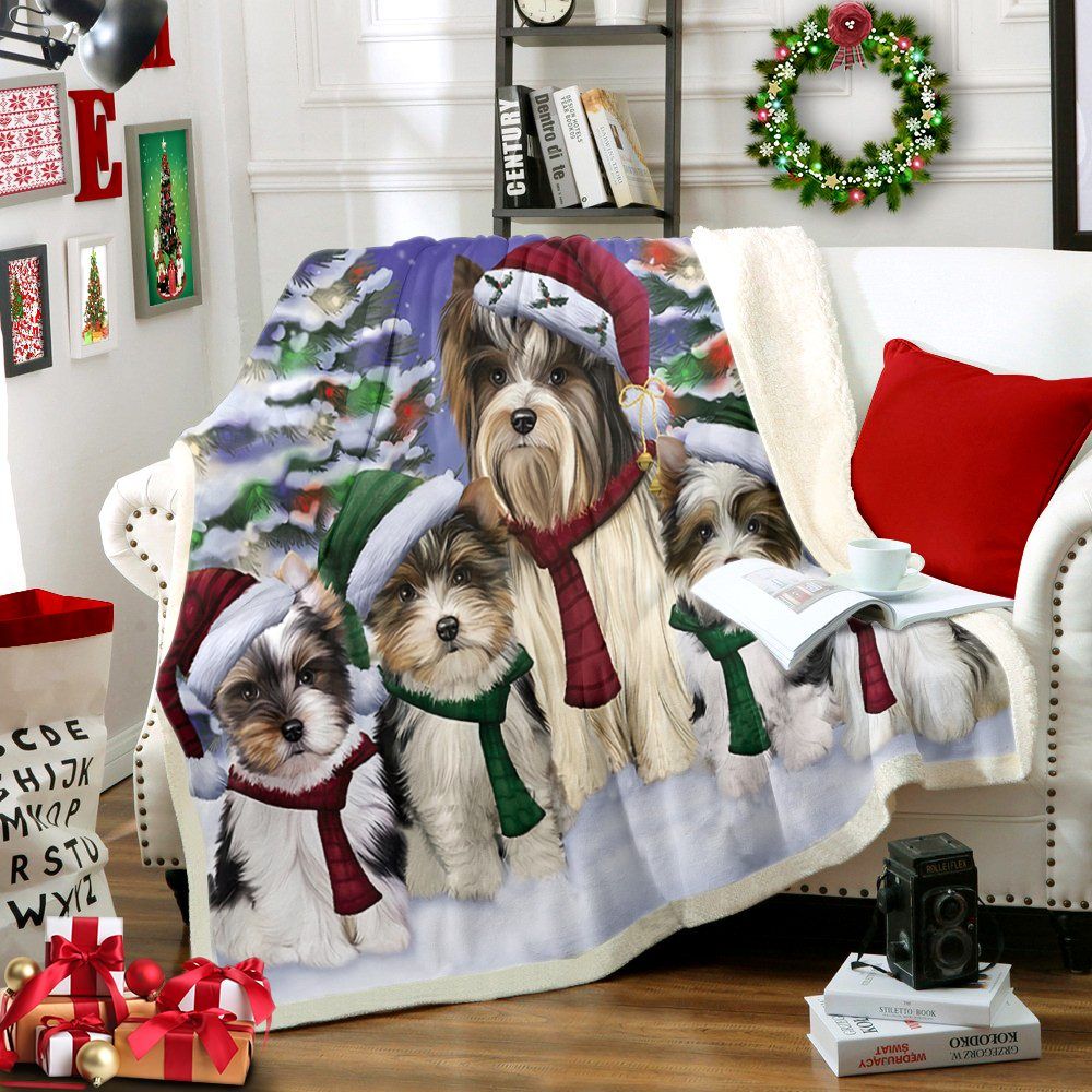 litzzy Biewer Terriers Dog Christmas Family Holiday CG0811145TT Sherpa Fleece Blanket fleece blanket   