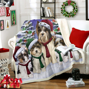 litzzy Biewer Terriers Dog Christmas Family Holiday CG0811145TT Sherpa Fleece Blanket fleece blanket   