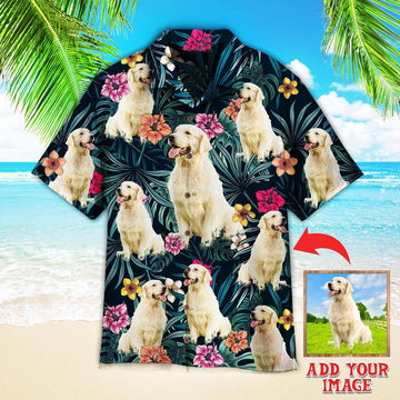 litzzy Big Golden Retriever Exotic Tropical Floral Custom Hawaiian Shirt, Personalized Hawaiian Shirts, Custom Photo Hawaiian Shirt Hawaii Shirt   