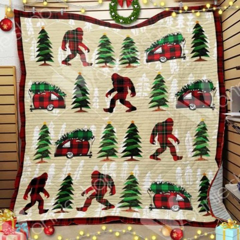 litzzy Bigfoot Christmas Camping CLH0212012Q Fleece Blanket Quilt Blanket   