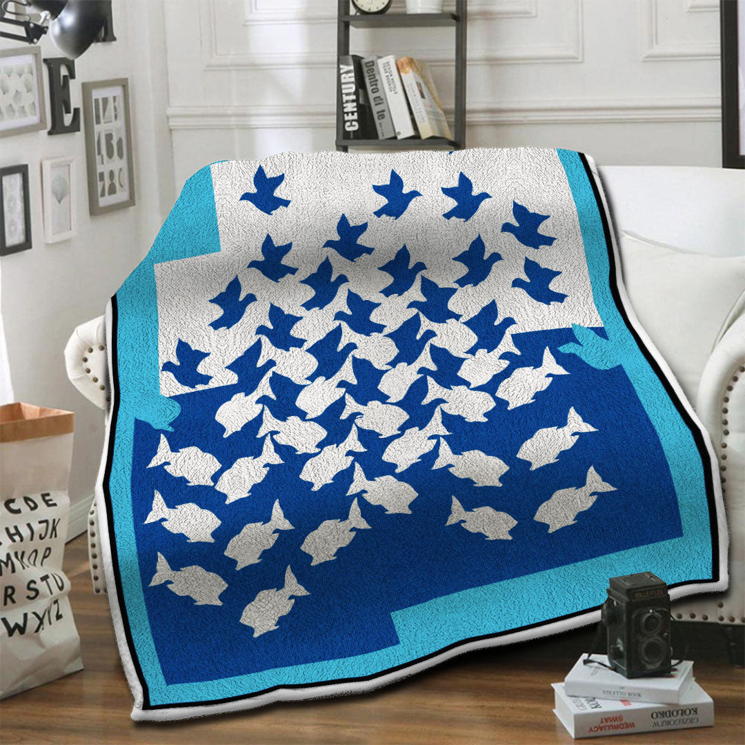 litzzy Bird And Fish Fleece Blanket HST1910529 Fleece Blanket   