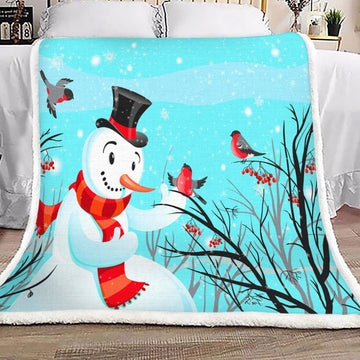 litzzy Birds And Snowman NI1410056DT Sherpa Fleece Blanket Sherpa Fleece Blanket   