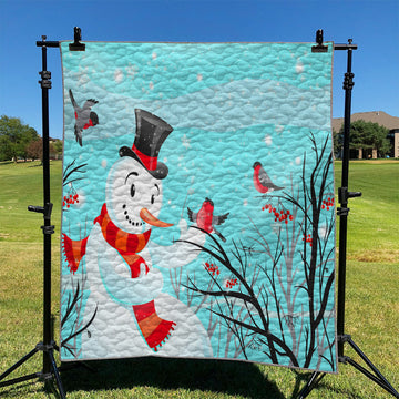 litzzy Birds And Snowman NI1411102DT Fleece Blanket Quilt Blanket   