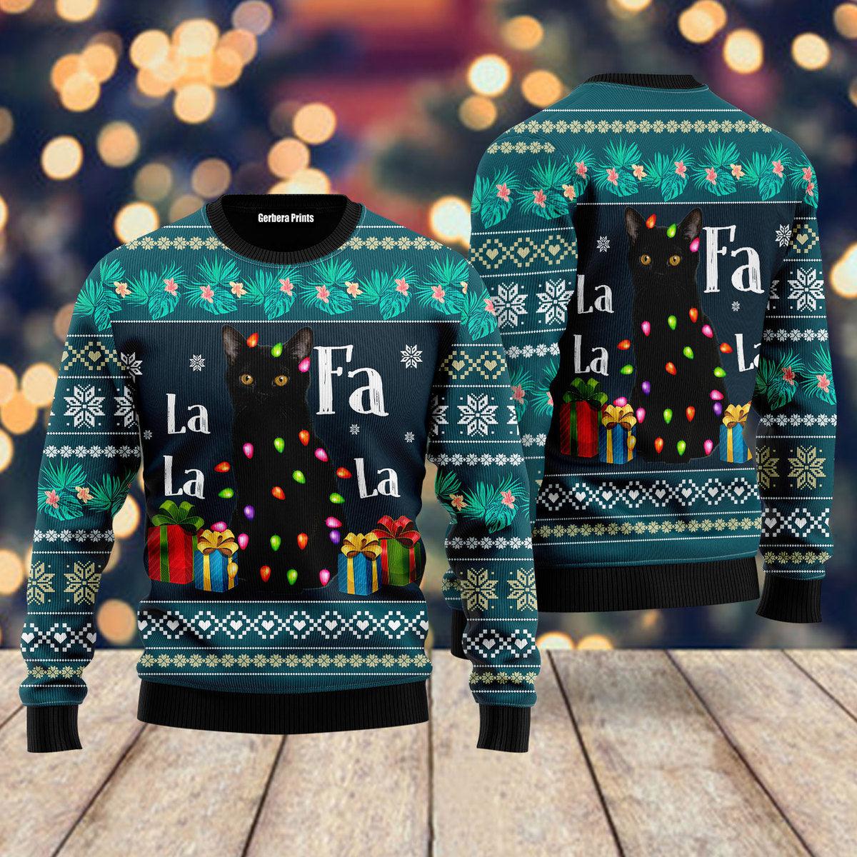 litzzy Black Cat Falalala Ugly Christmas Sweater | For Men & Women | Adult | US5170 - Ugly Sweater Gift For Lover sweater   