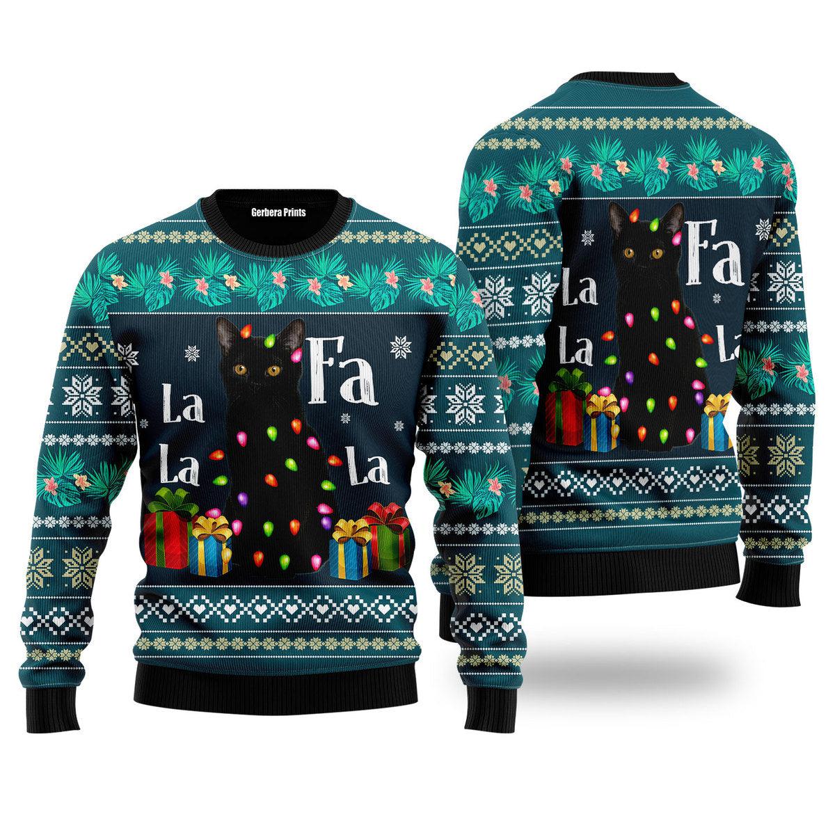 litzzy Black Cat Falalala Ugly Christmas Sweater | For Men & Women | Adult | US5170 - Ugly Sweater Gift For Lover sweater S Colorful 