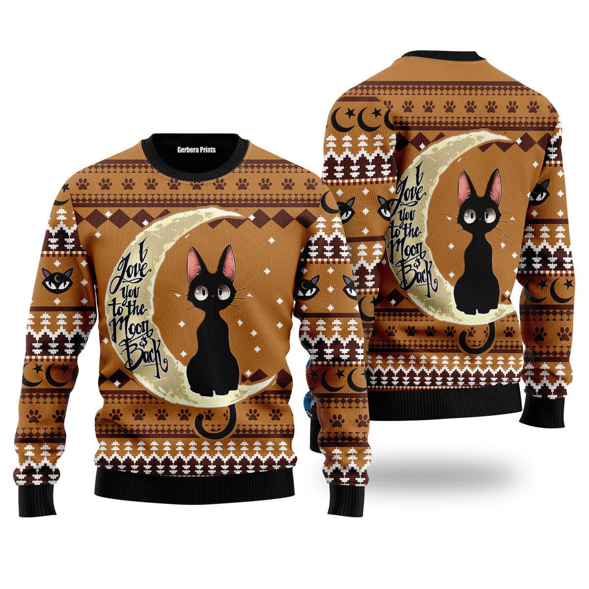 litzzy Black Cat Moon And Back Ugly Christmas Sweater | For Men & Women | Adult | US5070 - Ugly Sweater Gift For Lover sweater S Colorful 