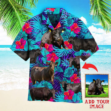 litzzy Black Angus Blue Neon Tropical Cattle Lovers Custom Hawaiian Shirt, Personalized Hawaiian Shirts, Custom Photo Hawaiian Shirt Hawaii Shirt   