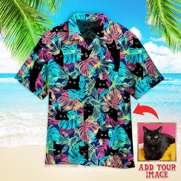 litzzy Black Cat Tropical Custom Hawaiian Shirt, Personalized Hawaiian Shirts, Custom Photo Hawaiian Shirt Hawaii Shirt   