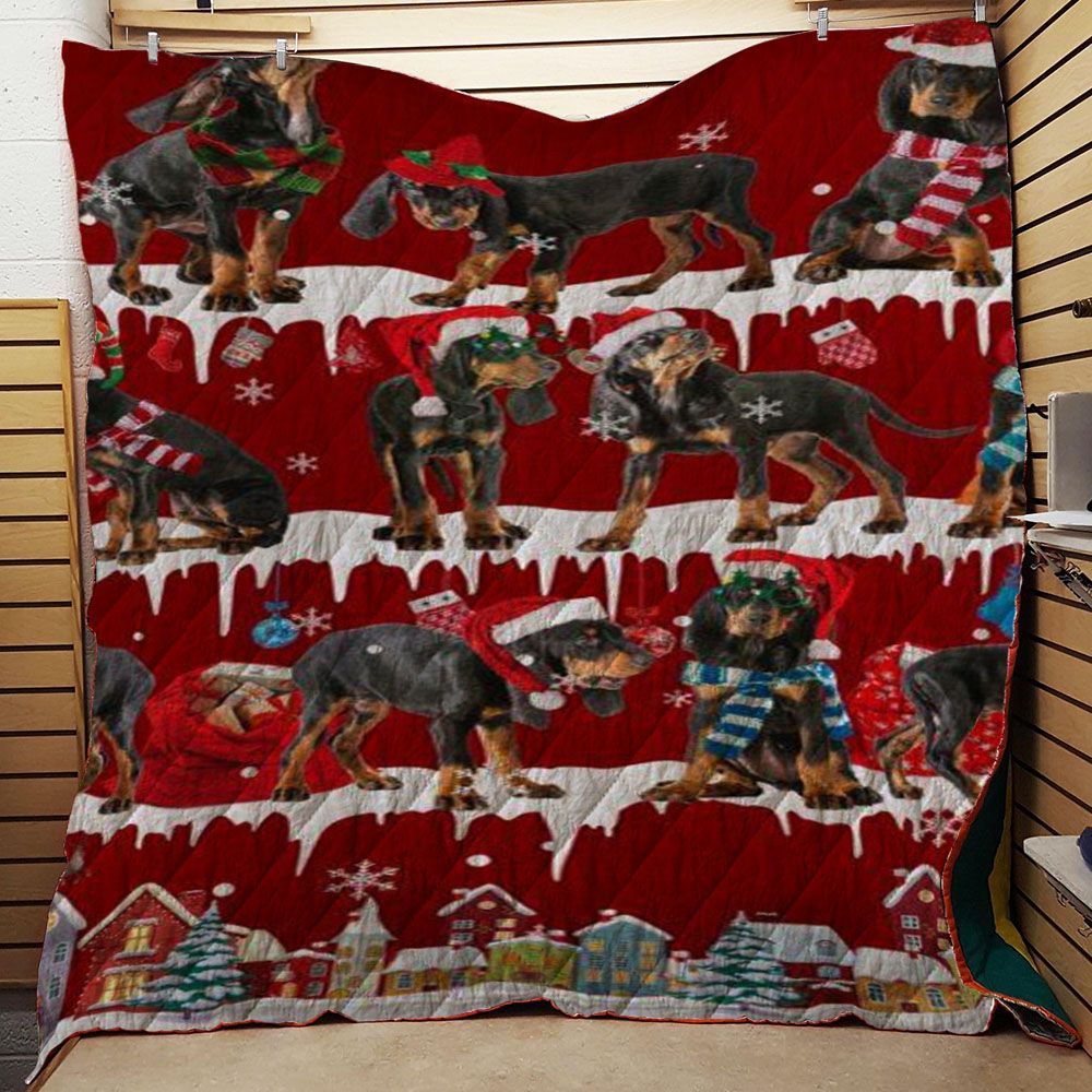 litzzy Black And Tan Coonhound Snow Christmas CL11120086MDQ Fleece Blanket Quilt Blanket   