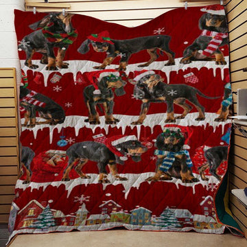 litzzy Black And Tan Coonhound Snow Christmas CL11120086MDQ Fleece Blanket Quilt Blanket   