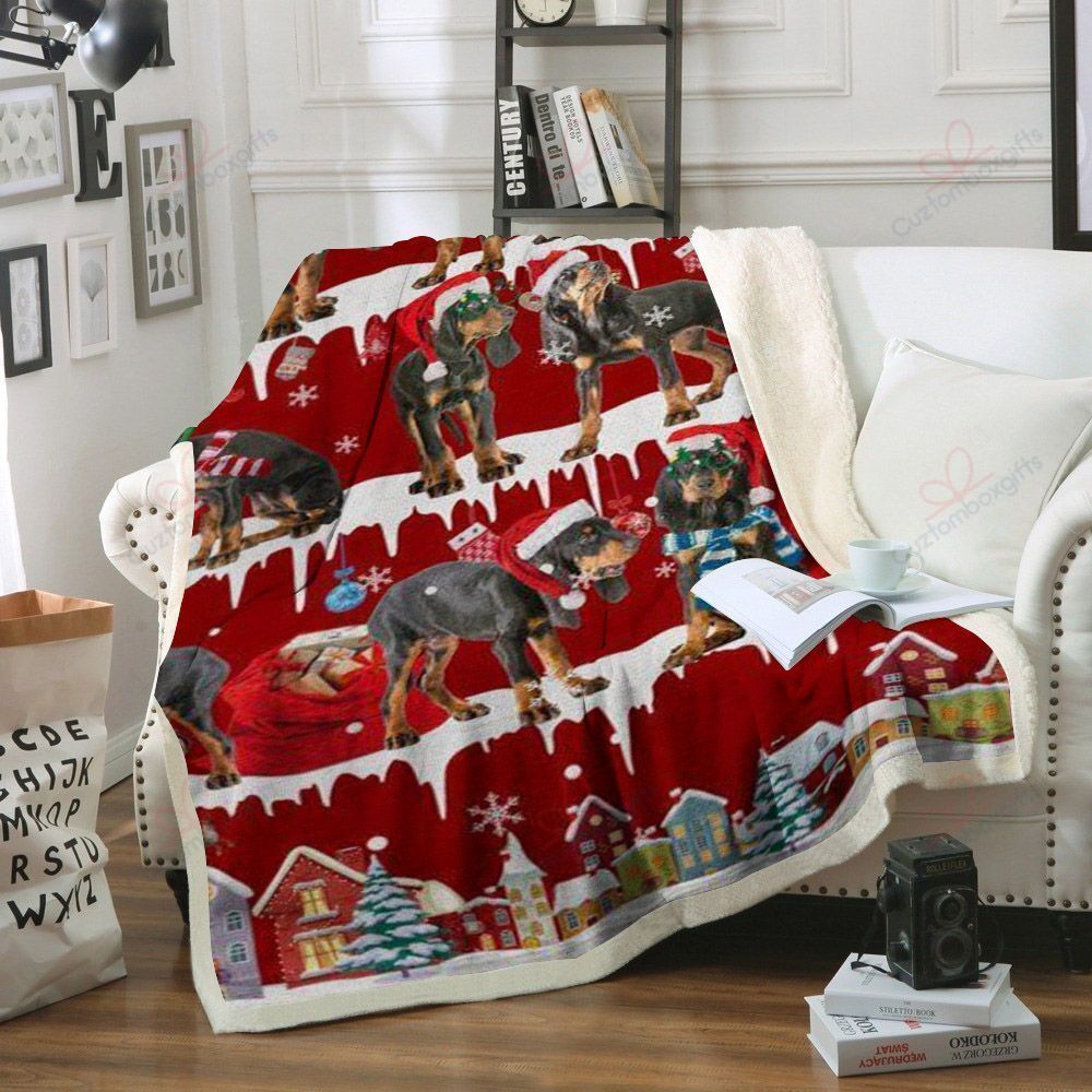 litzzy Black And Tan Coonhound Snow Christmas NC1011128CL Sherpa Fleece Blanket Sherpa Fleece Blanket   