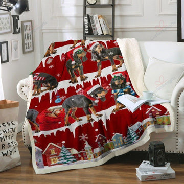 litzzy Black And Tan Coonhound Snow Christmas NC1011128CL Sherpa Fleece Blanket Sherpa Fleece Blanket   