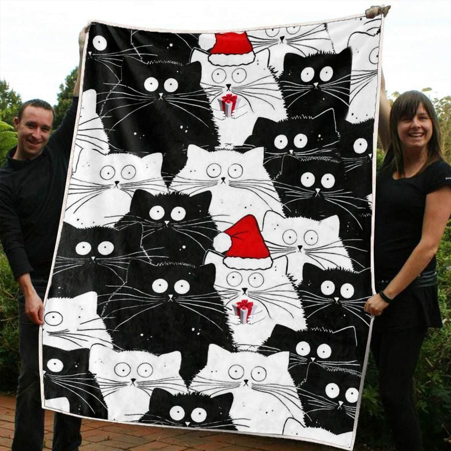 litzzy Black And White Cat Christmas CL20110154MDF Sherpa Fleece Blanket Sherpa Fleece Blanket   
