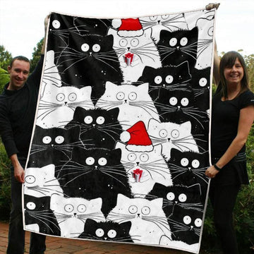 litzzy Black And White Cat Christmas CL20110154MDF Sherpa Fleece Blanket Sherpa Fleece Blanket   