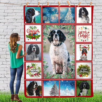 litzzy Black And White Springer Spaniel Gorgeous Merry Christmas Dog Reindeer Xmas TH0911058CL Sherpa Fleece Blanket fleece blanket   