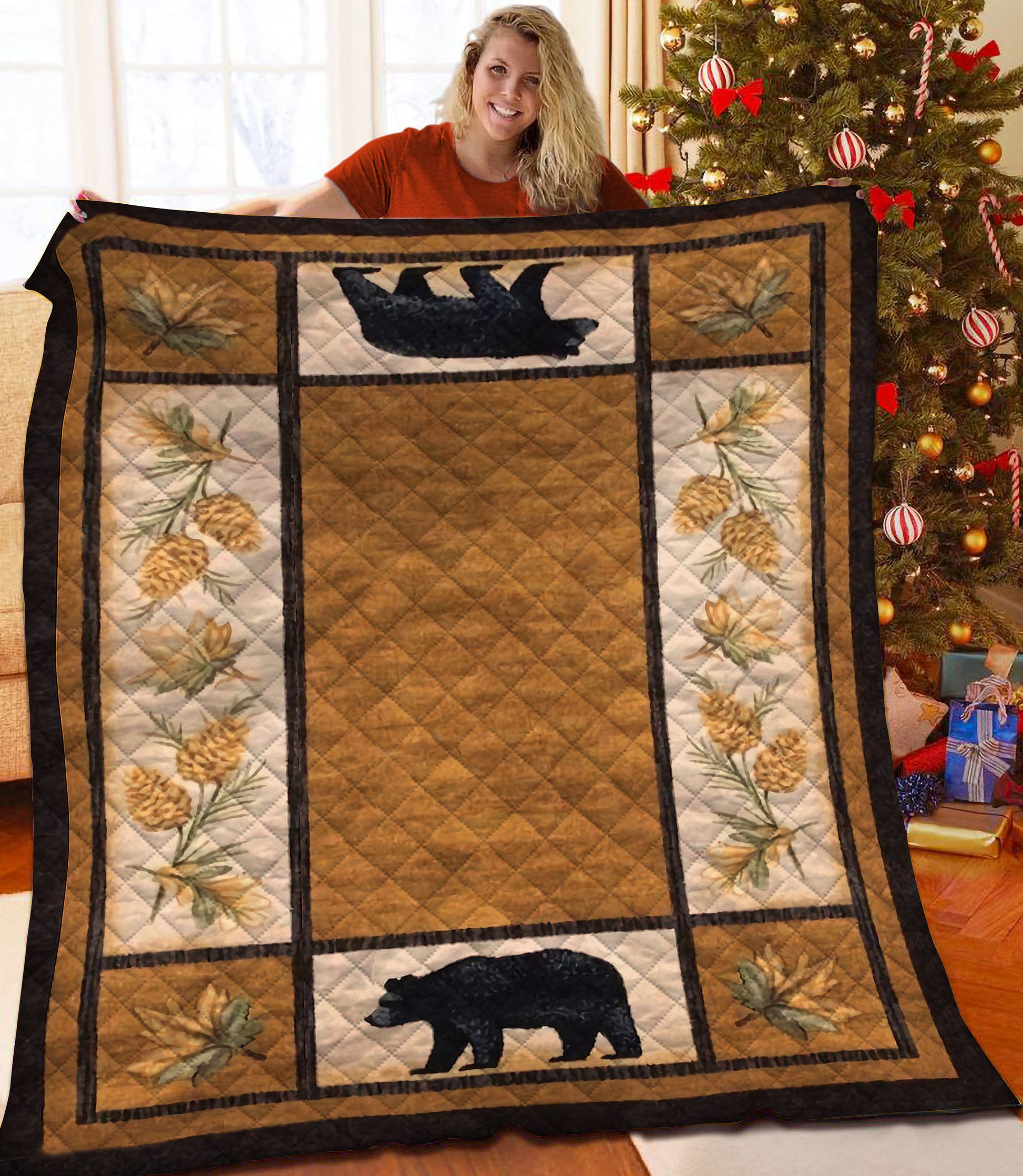 litzzy Black Bear Grove Fleece Blanket HST25104954 Quilt Blanket   