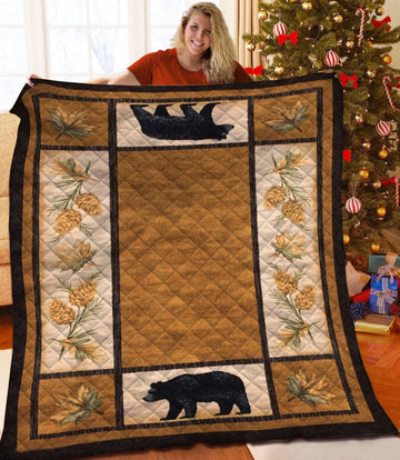 litzzy Black Bear Grove Fleece Blanket HST25104954 Quilt Blanket   