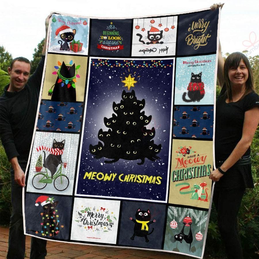 litzzy Black Cat Christmas AM2910600CL Sherpa Fleece Blanket Sherpa Fleece Blanket   
