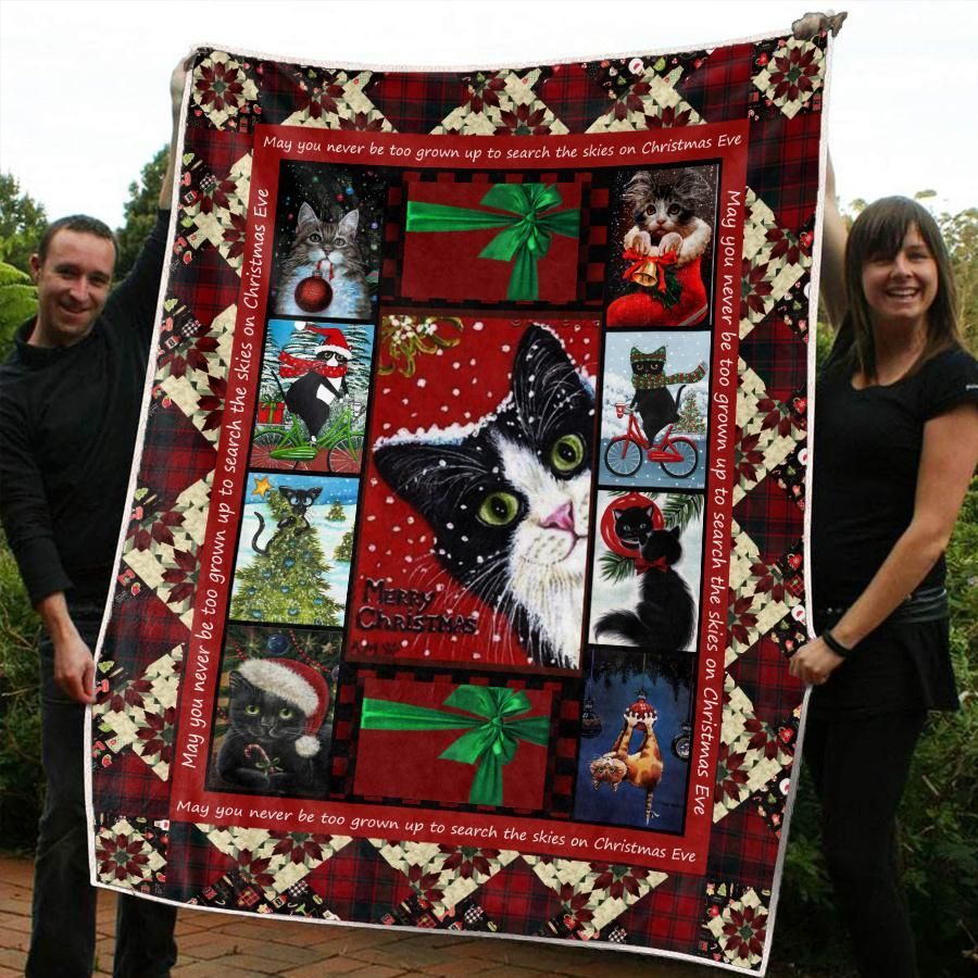 litzzy Black Cat Christmas CL20110159MDF Sherpa Fleece Blanket Sherpa Fleece Blanket   