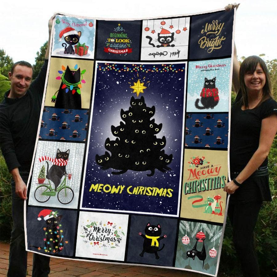 litzzy Black Cat Christmas CL20110160MDF Sherpa Fleece Blanket Sherpa Fleece Blanket   