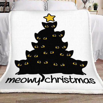 litzzy Black Cat Christmas DD0711222F Sherpa Fleece Blanket Sherpa Fleece Blanket   