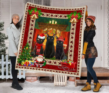litzzy Black Cat Christmas DTC2311814 Fleece Blanket Quilt Blanket   