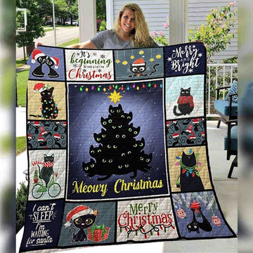 litzzy Black Cat Christmas Fleece Blanket ABC07112502 Quilt Blanket   