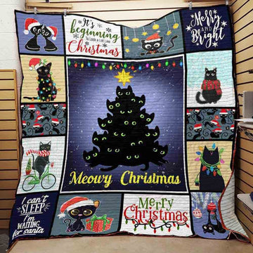 litzzy Black Cat Christmas Fleece Blanket ABC07112585 Quilt Blanket   