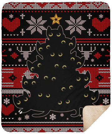 litzzy Black Cat Christmas Tree CLH0912032F Sherpa Fleece Blanket Sherpa Fleece Blanket   