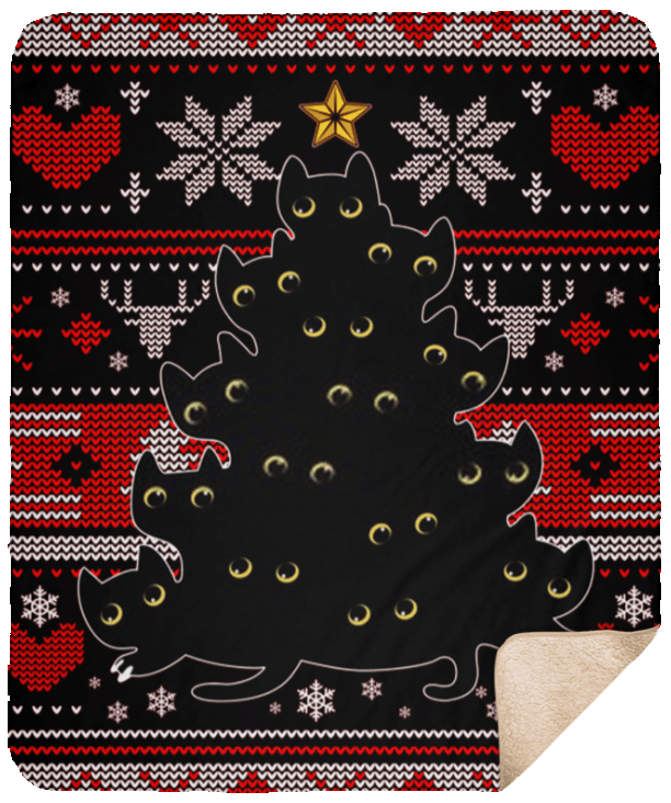 litzzy Black Cat Christmas Tree CLM02120364S Sherpa Fleece Blanket Sherpa Fleece Blanket   
