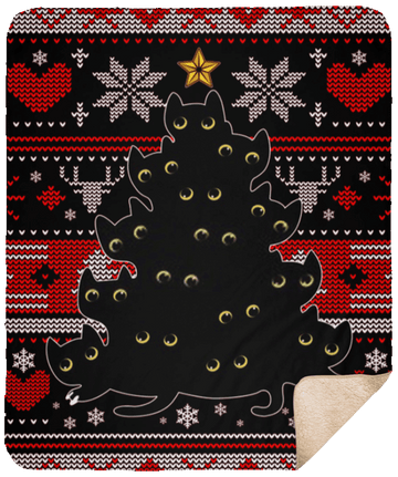 litzzy Black Cat Christmas Tree CLM02120364S Sherpa Fleece Blanket Sherpa Fleece Blanket   