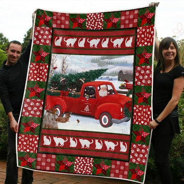 litzzy Black Cat Red Truck Christmas AM3010391CL Sherpa Fleece Blanket Sherpa Fleece Blanket   