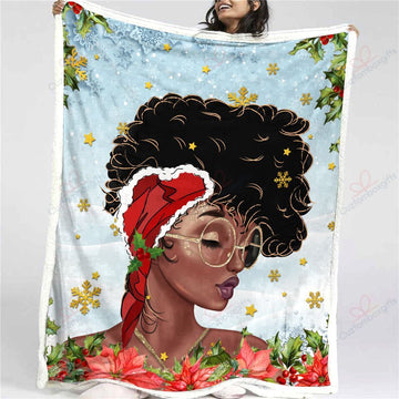 litzzy Black Girl Christmas GS-1508HN Sherpa Fleece Blanket Sherpa Fleece Blanket   