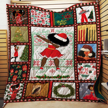 litzzy Black Girl Dabbing Merry Christmas CL12120030MDQ Fleece Blanket Quilt Blanket   