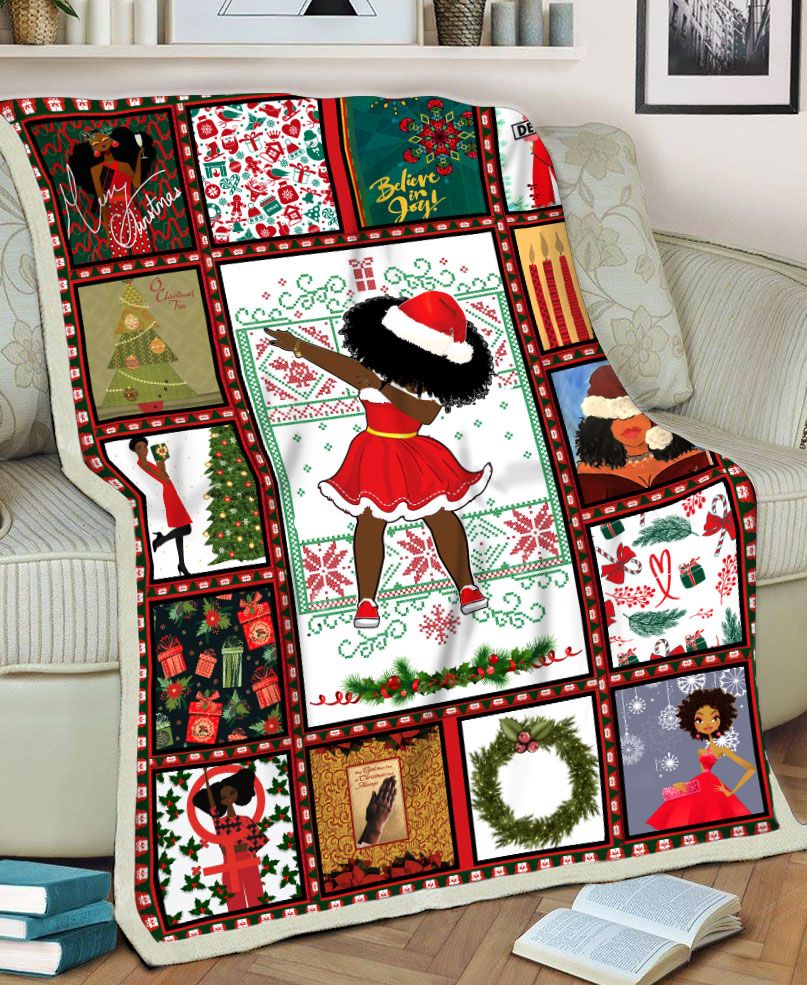 litzzy Black Girl Dabbing Merry Christmas GS-CL-ML2303 Sherpa Fleece Blanket Sherpa Fleece Blanket   