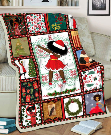 litzzy Black Girl Dabbing Merry Christmas GS-CL-ML2303 Sherpa Fleece Blanket Sherpa Fleece Blanket   
