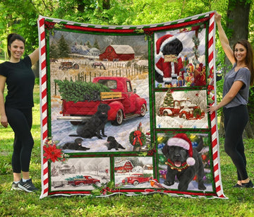 litzzy Black Labrador Red Truck Christmas CL05120046MDQ Fleece Blanket Quilt Blanket   