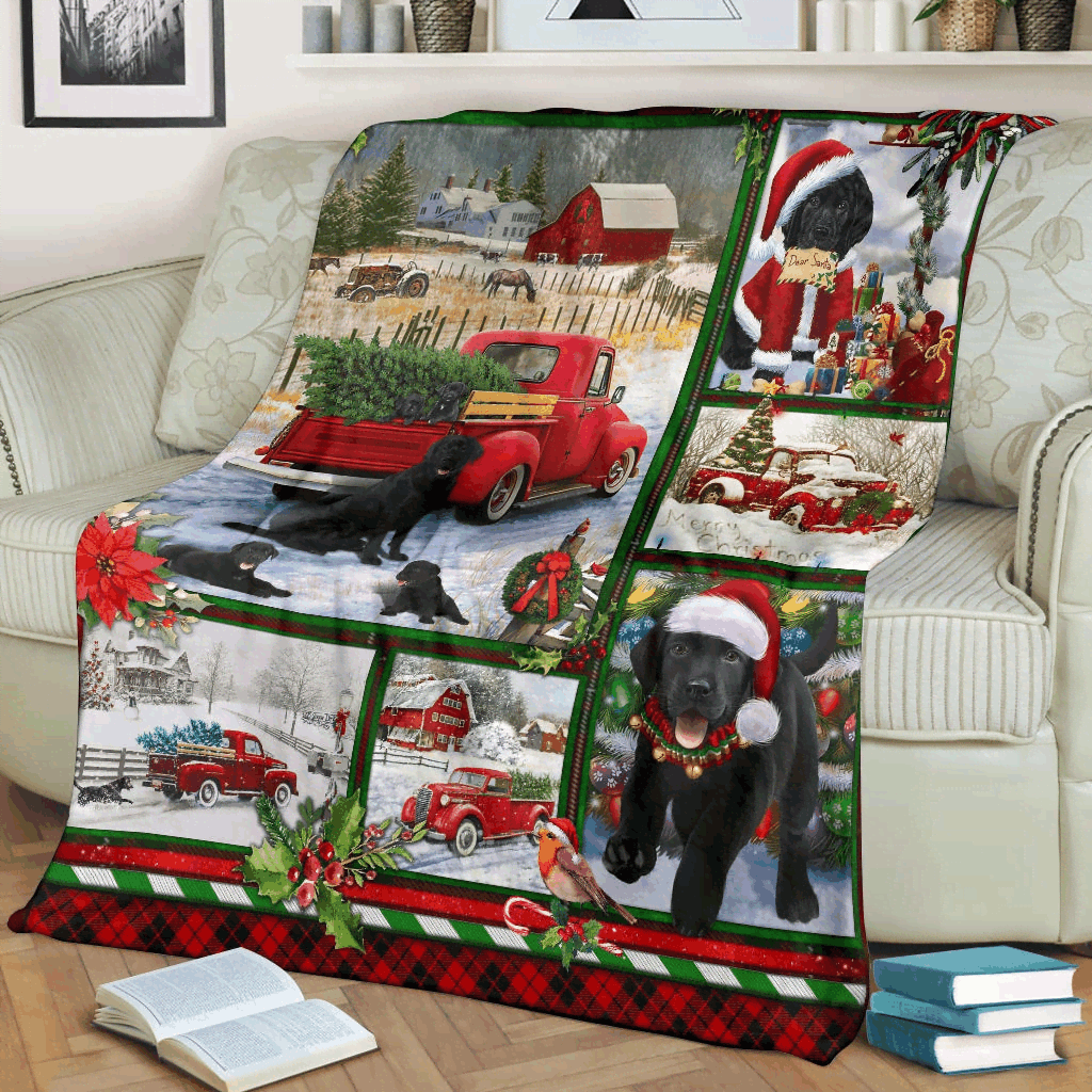 litzzy Black Labrador Red Truck Christmas GS-CL-KC0707 Sherpa Fleece Blanket Sherpa Fleece Blanket   