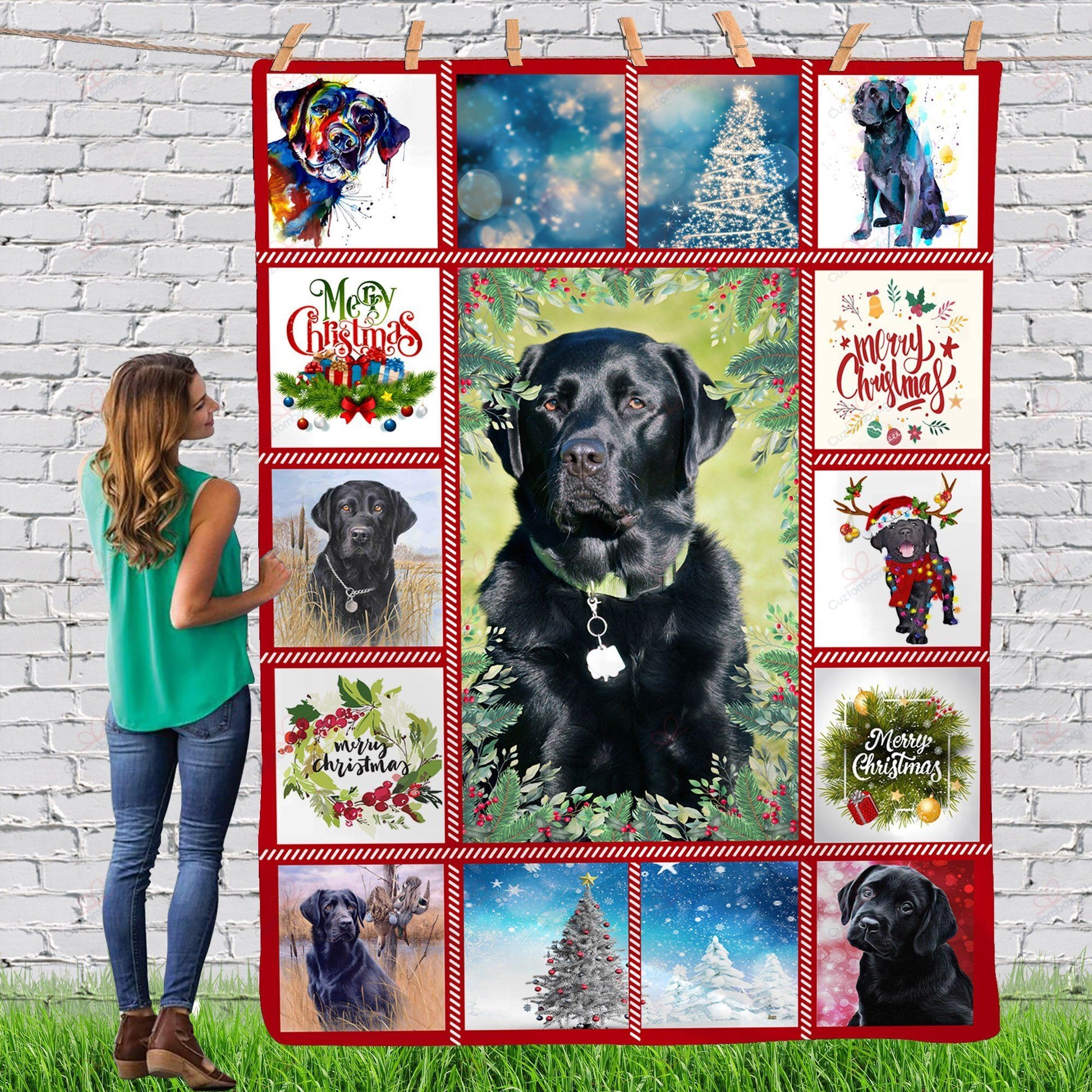 litzzy Black Labrador Retriever Gorgeous Merry Christmas Dog Reindeer Xmas TH0911059CL Sherpa Fleece Blanket fleece blanket   