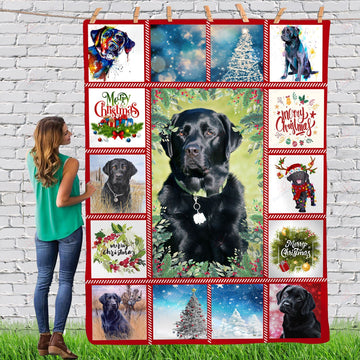 litzzy Black Labrador Retriever Gorgeous Merry Christmas Dog Reindeer Xmas TH0911059CL Sherpa Fleece Blanket fleece blanket   