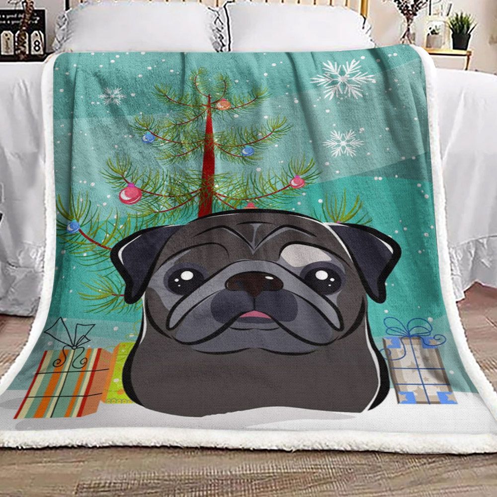 litzzy Black Pug Christmas HN101032F Sherpa Fleece Blanket Sherpa Fleece Blanket   