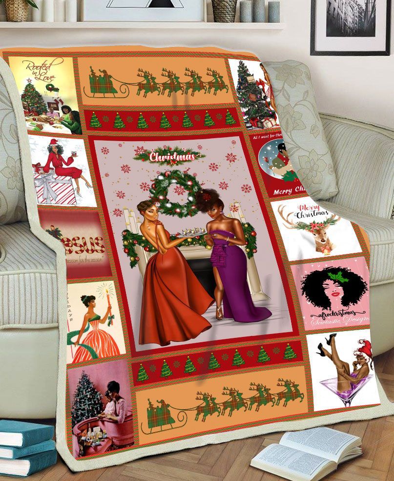 litzzy Black Women Christmas CL12120040MDF Sherpa Fleece Blanket Sherpa Fleece Blanket   